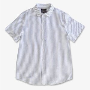 Men BR Blue and White Vertical Stripe Short-Sleeve Button-Down Shirt